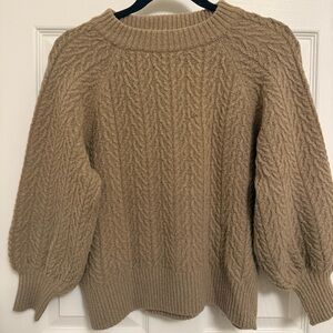 Doen Cozy Tan Cable Knit Wool-Blend Sweater